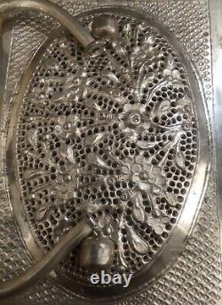 Ancien Coffret À Main En Argent Massif Poinçon 800 Asiatique Pas De Poinçon