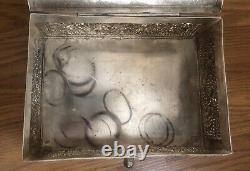 Ancien Coffret À Main En Argent Massif Poinçon 800 Asiatique Pas De Poinçon