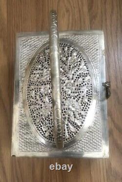 Ancien Coffret À Main En Argent Massif Poinçon 800 Asiatique Pas De Poinçon