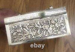 Ancien Coffret À Main En Argent Massif Poinçon 800 Asiatique Pas De Poinçon