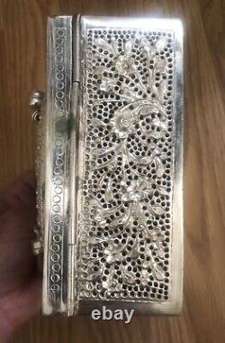 Ancien Coffret À Main En Argent Massif Poinçon 800 Asiatique Pas De Poinçon
