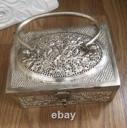 Ancien Coffret À Main En Argent Massif Poinçon 800 Asiatique Pas De Poinçon