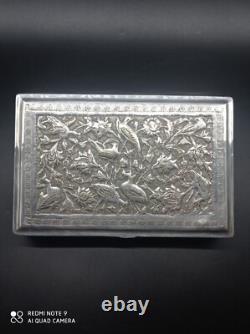Ancien Coffret ou boîte en argent massif Perse Poinçon 84, Asie, Poids 350 gr
