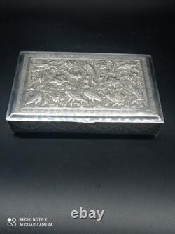 Ancien Coffret ou boîte en argent massif Perse Poinçon 84, Asie, Poids 350 gr