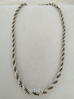 Ancien Collier Argent Massif 950 Maille Corde Torsadé Art Déco