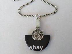 Ancien Collier Art Déco Argent Massif Onyx Marcassites