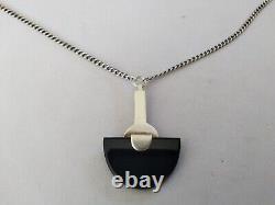 Ancien Collier Art Déco Argent Massif Onyx Marcassites