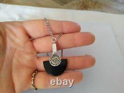 Ancien Collier Art Déco Argent Massif Onyx Marcassites