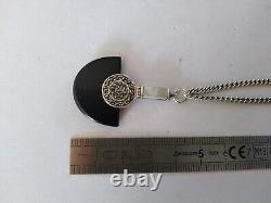 Ancien Collier Art Déco Argent Massif Onyx Marcassites