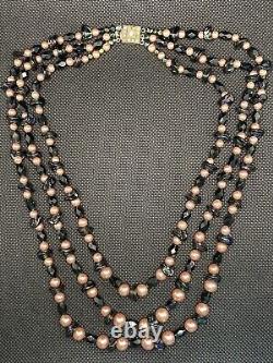 Ancien Collier De Perles Triple Rang Fermoir Argent Massif Poinçon Sanglier