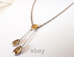 Ancien Collier Négligé Art Nouveau Argent Massif Citrine 1900