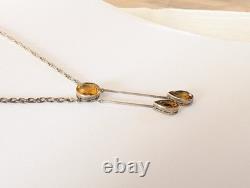 Ancien Collier Négligé Art Nouveau Argent Massif Citrine 1900