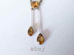 Ancien Collier Négligé Art Nouveau Argent Massif Citrine 1900