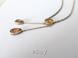 Ancien Collier Négligé Art Nouveau Argent Massif Citrine 1900
