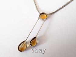 Ancien Collier Négligé Art Nouveau Argent Massif Citrine 1900