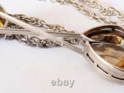 Ancien Collier Négligé Art Nouveau Argent Massif Citrine 1900