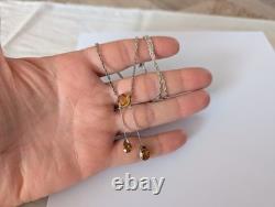 Ancien Collier Négligé Art Nouveau Argent Massif Citrine 1900