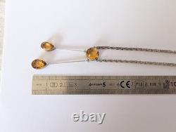 Ancien Collier Négligé Art Nouveau Argent Massif Citrine 1900