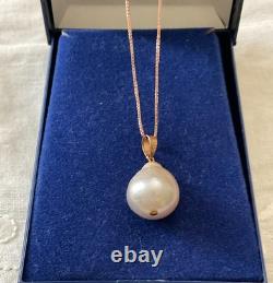 Ancien Collier & Pendentif Or Rose Argent Massif Énorme Perle Baroque