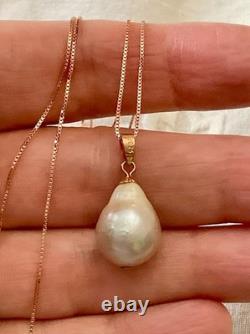 Ancien Collier & Pendentif Or Rose Argent Massif Énorme Perle Baroque