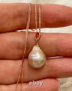 Ancien Collier & Pendentif Or Rose Argent Massif Énorme Perle Baroque