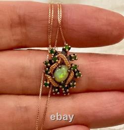 Ancien Collier & Pendentif Or Rose Argent Massif Opale Et Péridots Naturels