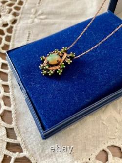 Ancien Collier & Pendentif Or Rose Argent Massif Opale Et Péridots Naturels