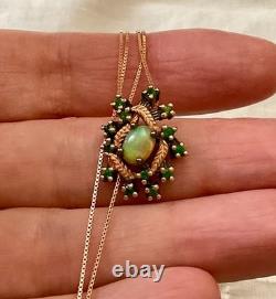 Ancien Collier & Pendentif Or Rose Argent Massif Opale Et Péridots Naturels