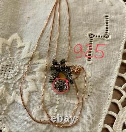 Ancien Collier & Pendentif Or Rose Argent Massif Opale Et Péridots Naturels