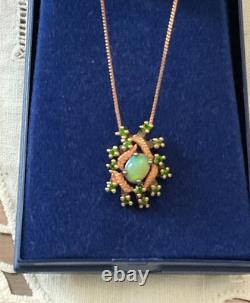 Ancien Collier & Pendentif Or Rose Argent Massif Opale Et Péridots Naturels