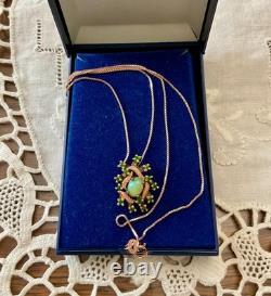 Ancien Collier & Pendentif Or Rose Argent Massif Opale Et Péridots Naturels