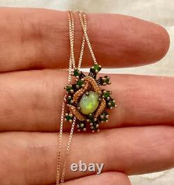 Ancien Collier & Pendentif Or Rose Argent Massif Opale Et Péridots Naturels