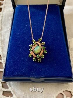 Ancien Collier & Pendentif Or Rose Argent Massif Opale Et Péridots Naturels