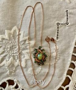 Ancien Collier & Pendentif Or Rose Argent Massif Opale Et Péridots Naturels