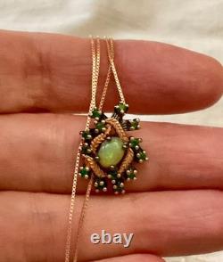 Ancien Collier & Pendentif Or Rose Argent Massif Opale Et Péridots Naturels