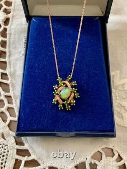 Ancien Collier & Pendentif Or Rose Argent Massif Opale Et Péridots Naturels
