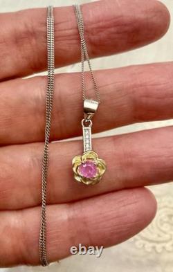 Ancien Collier Pendentif Vermeil Argent Massif, Rubis Et Topazes