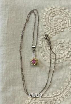 Ancien Collier Pendentif Vermeil Argent Massif, Rubis Et Topazes