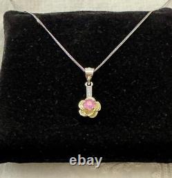 Ancien Collier Pendentif Vermeil Argent Massif, Rubis Et Topazes
