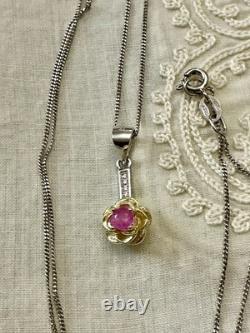 Ancien Collier Pendentif Vermeil Argent Massif, Rubis Et Topazes