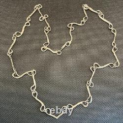 Ancien Collier Sautoir En Argent Massif 925 Art Déco Nouveau