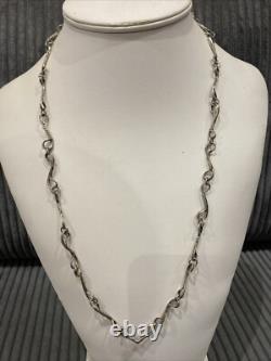 Ancien Collier Sautoir En Argent Massif 925 Art Déco Nouveau