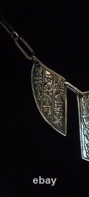 Ancien Collier Style Égyptien En Argent Massif