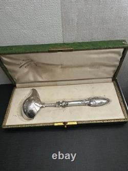 Ancien Cuillère À Bouillie Argent Massif Avec Coffret