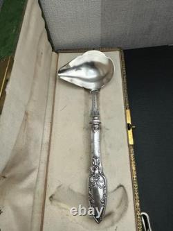 Ancien Cuillère À Bouillie Argent Massif Avec Coffret