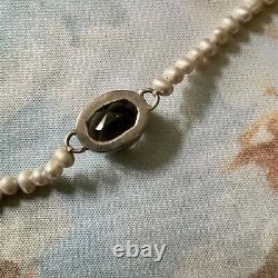 Ancien Elegant Bracelet En Perle Grise Veritable, Argent Massif Et Topaze Fumée