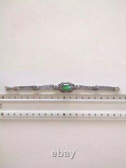 Ancien Et Rare Bracelet Argent Massif 925 XIXe Pierre Verte