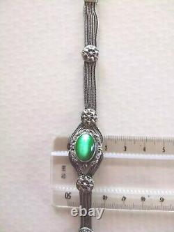 Ancien Et Rare Bracelet Argent Massif 925 XIXe Pierre Verte