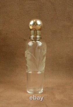 Ancien Flacon Flasque Cristal Argent Massif Art Nouveau Decor De Muguet
