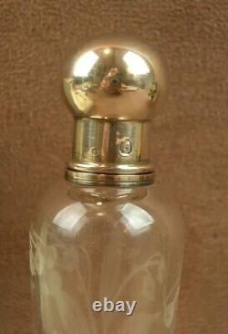 Ancien Flacon Flasque Cristal Argent Massif Art Nouveau Decor De Muguet